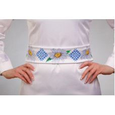 ПС088пБнннн Барвиста вишиванка Заготовка для вишивки - Пояс жіночий Ніжні ромашки р.42-54 габардин, білий