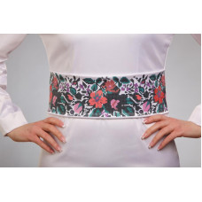 ПС091пБнннн Барвиста вишиванка Заготовка для вишивки - Пояс жіночий Борщівська старовинна р.42-54 габардин, білий