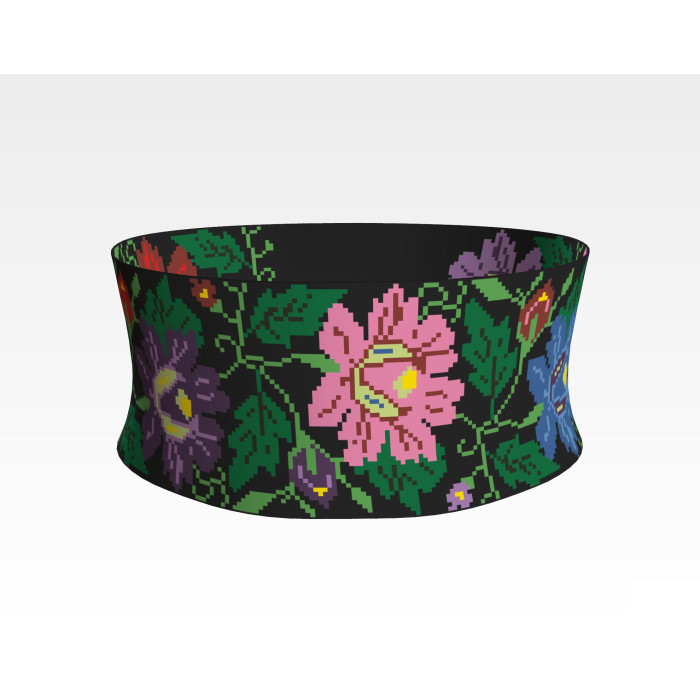 ПС093кЧнннн Пояс жіночий, атлас-коттон, чорний. Барвиста вишиванка. Заготовка для вишивки бісером