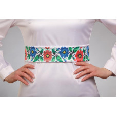 ПС098пБнннн Барвиста вишиванка Заготовка для вишивки - Пояс жіночий Буковинська сучасна р.42-54 габардин, білий