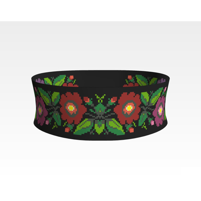 ПС099кЧнннн Пояс жіночий, атлас-коттон, чорний. Барвиста вишиванка. Заготовка для вишивки бісером