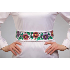 ПС099пБнннн Барвиста вишиванка Заготовка для вишивки - Пояс жіночий Буковинська сучасна р.42-54 габардин, білий