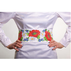 ПС102пБнннн Барвиста вишиванка Заготовка для вишивки - Пояс жіночий Маки, ромашки, незабудки р.42-54 габардин, білий