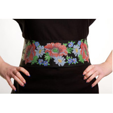 ПС102шЧнннн Барвиста вишиванка Заготовка для вишивки - Пояс жіночий Львівська р.42-54 шовк, чорний