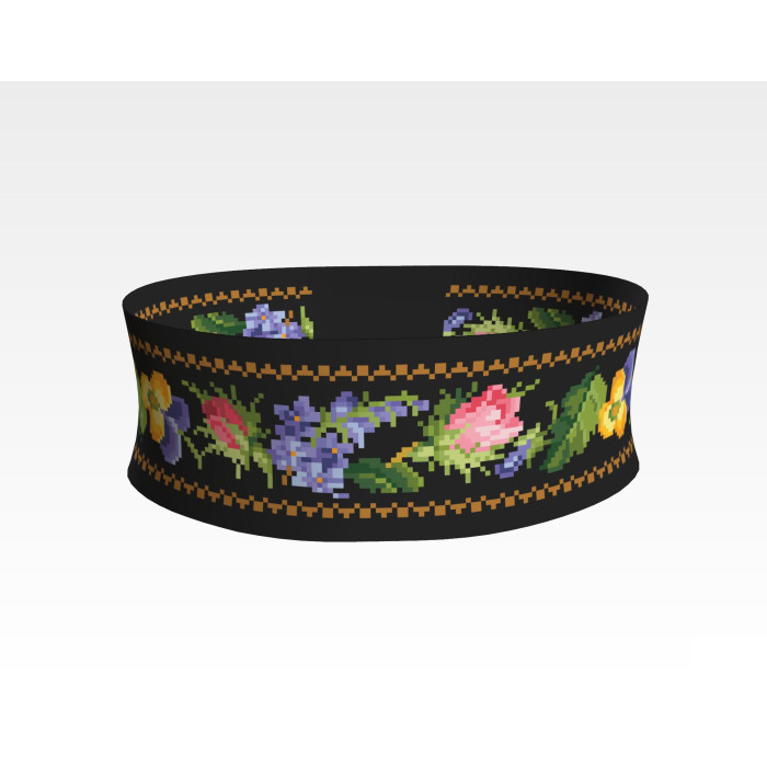 ПС117кЧнннн Пояс жіночий, атлас-коттон, чорний. Барвиста вишиванка. Заготовка для вишивки бісером