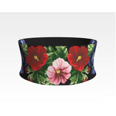 ПС351шЧнннн Барвиста вишиванка Заготовка для вишивки - Пояс жіночий Лілеї, троянди, незабудки р.42-54 шовк, чорний