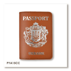 PYA15CC Babylon Обкладинка для паспорта Passport з великим Гербом 10x14 см теракотова, срібне тиснення, шкіра