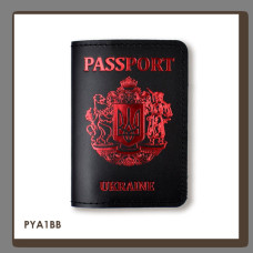 PYA1BB Babylon Обкладинка для паспорта Passport з великим Гербом 10x14 см чорна, червоне тиснення, шкіра