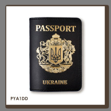 PYA1DD Babylon Обкладинка для паспорта Passport з великим Гербом 10x14 см чорна, золоте тиснення, шкіра