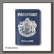 PYA5CC013 Babylon Обкладинка для паспорта Passport з великим Гербом 10x14 см синя, срібне тиснення, біла нитка, шкіра