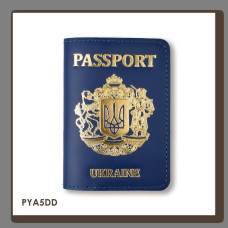 PYA5DD Babylon Обкладинка для паспорта Passport з великим Гербом 10x14 см синя, золоте тиснення, шкіра