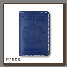 PYA5EE013 Babylon Обкладинка для паспорта Passport з великим Гербом 10x14 см синя, чисте тиснення, біла нитка, шкіра