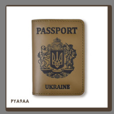 PYA9AA Babylon Обкладинка для паспорта Passport з великим Гербом 10x14 см хакі, чорне тиснення, шкіра