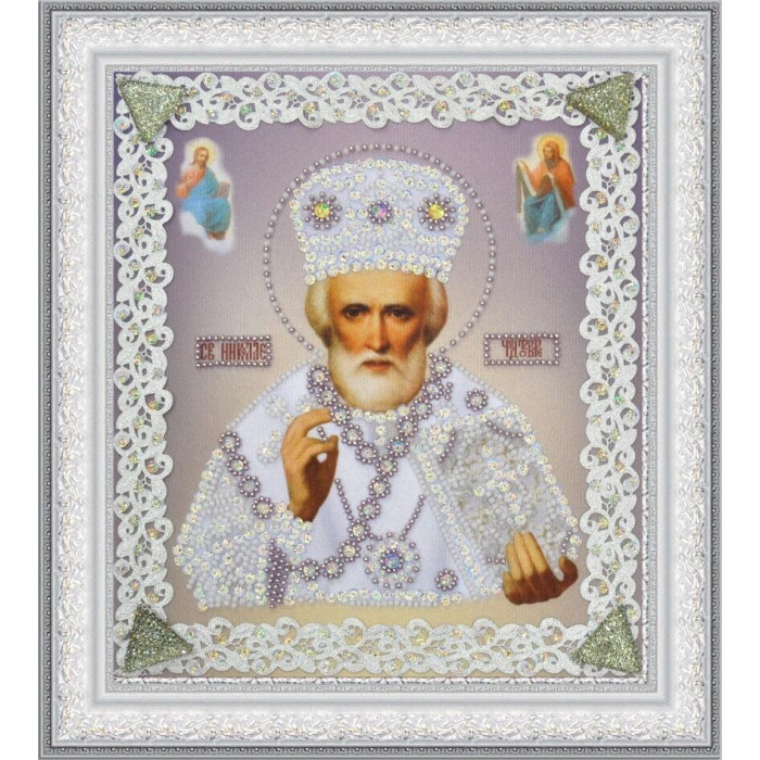 Р-370 Ікона Святителя Чудотворця (срібло) ажур. Картини бісером. Набір для вишивки бісером