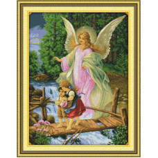 R267JS Янгол-охоронець, 62х81 см. Joy Sunday. Набір для вишивки хрестиком на канві з нанесеним малюнком