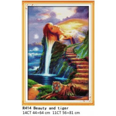 R414JS Красуня і тигр, 44x64 см. Joy Sunday. Набір для вишивки хрестиком на канві з нанесеним малюнком
