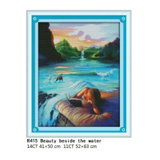 R415JS Красуня біля води, 41x50 см. Joy Sunday. Набір для вишивки хрестиком на канві з нанесеним малюнком