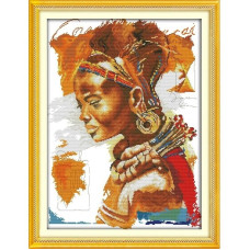 R659JS Африканська жінка, 42x54 см. Joy Sunday. Набір для вишивки хрестиком на канві з нанесеним малюнком
