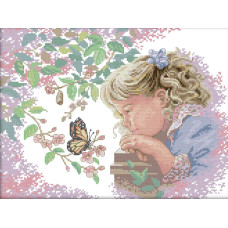 RA037JS Маленька дівчинка з метеликом, 38х30 см. Joy Sunday. Набір для вишивки хрестиком на канві з нанесеним малюнком