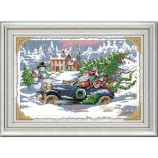 RA055JS Екіпаж Санти Клауса, 60х43 см. Joy Sunday. Набір для вишивки хрестиком на канві з нанесеним малюнком