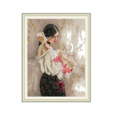 RA598JS Дівчина з букетом , 44х57 см. Joy Sunday. Набір для вишивки хрестиком на канві з нанесеним малюнком