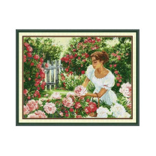 RA712JS Joy Sunday Набір для вишивки друкованим хрестиком - Дівчина в саду 37x48 см, Aida 14 (схема на канві)