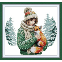 RA725JS Joy Sunday Набір для вишивки друкованим хрестиком - Дівчина та Лисиця 30x29 см, Aida 14 (схема на канві)