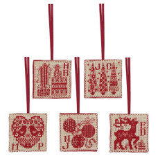 RDK55 Anchor Набір для вишивки рахунковим хрестиком - Різдвяні прикраси Christmas Tags 6x6 см, Aida 14