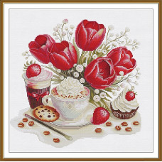 РЕ2003 Нова Слобода Набір для вишивки рахунковим хрестиком - Сніданок для коханої 31x31 см, Aida 16 ct