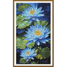 РЕ3604 Нова Слобода Набір для вишивки рахунковим хрестиком - Блакитні лотоси 30x53 см, Aida 16