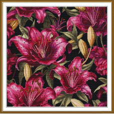 РЕ3617 Нова Слобода Набір для вишивки рахунковим хрестиком - Пурпурові лілеї 41x41 см, Aida 16