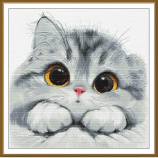 РЕ3618 Нова Слобода Набір для вишивки рахунковим хрестиком - Сором'язливе кошеня 42x42 см, Aida 16