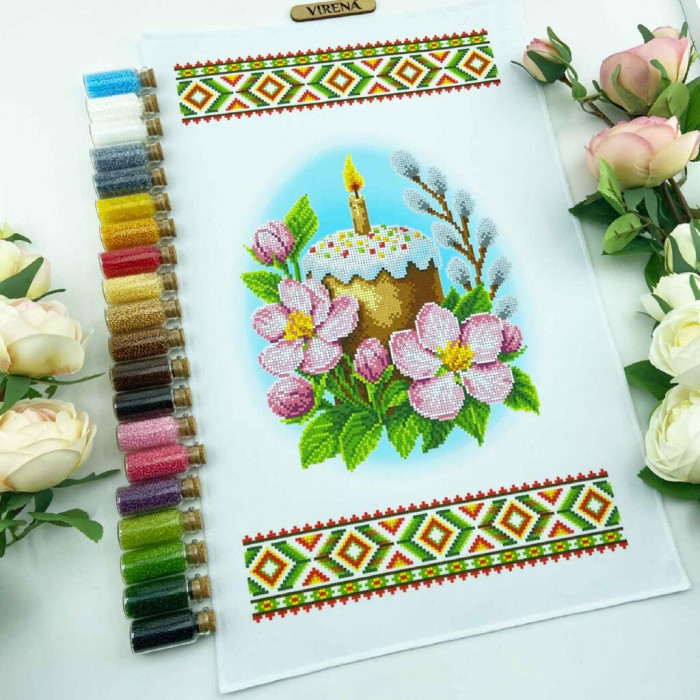 ТБ РКМ_069 Virena Набір для вишивки бісером - Великодній рушник на кошик дитячий 22x30 см (габардин)