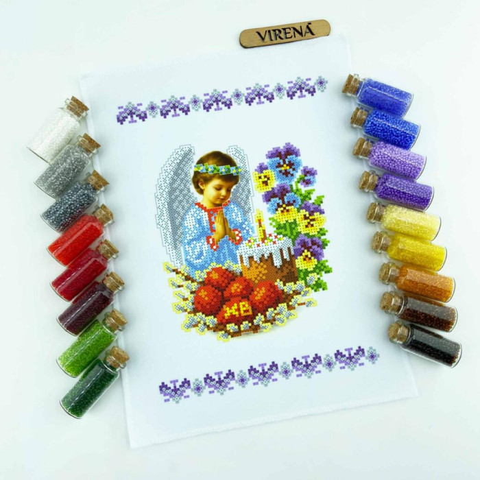 ТБ РКМ_070 Virena Набір для вишивки бісером - Великодній рушник на кошик дитячий 22x30 см (габардин)