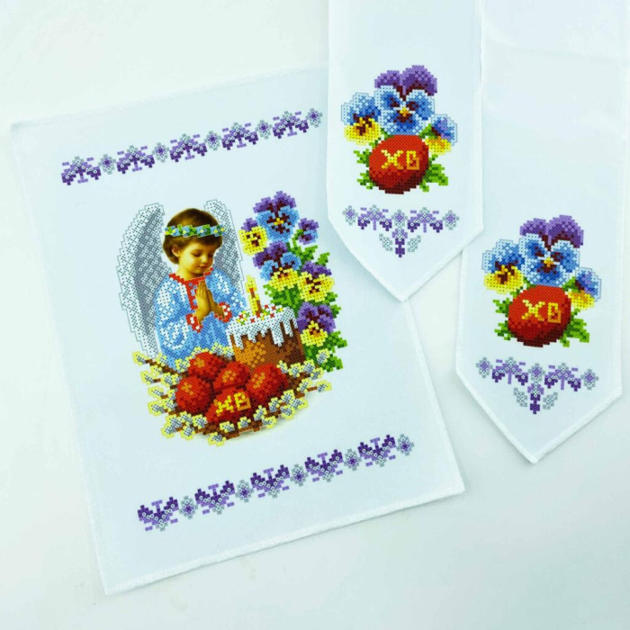 ТБ РКМ_070 Virena Набір для вишивки бісером - Великодній рушник на кошик дитячий 22x30 см (габардин)