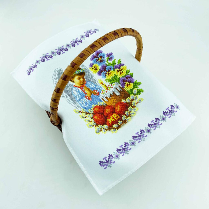 РКМ_070 Virena Заготовка для вишивки бісером - Великодній рушник на кошик дитячий 22x30 см (габардин)