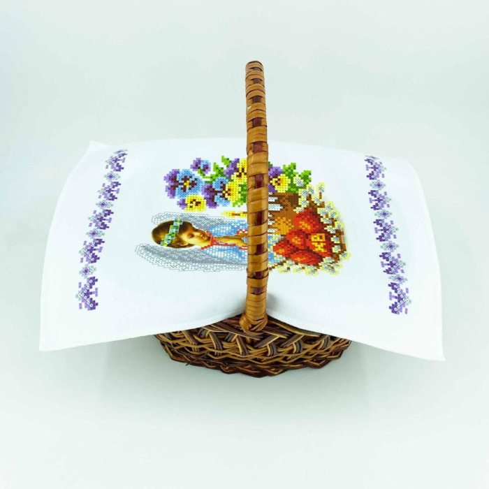 РКМ_070 Virena Заготовка для вишивки бісером - Великодній рушник на кошик дитячий 22x30 см (габардин)