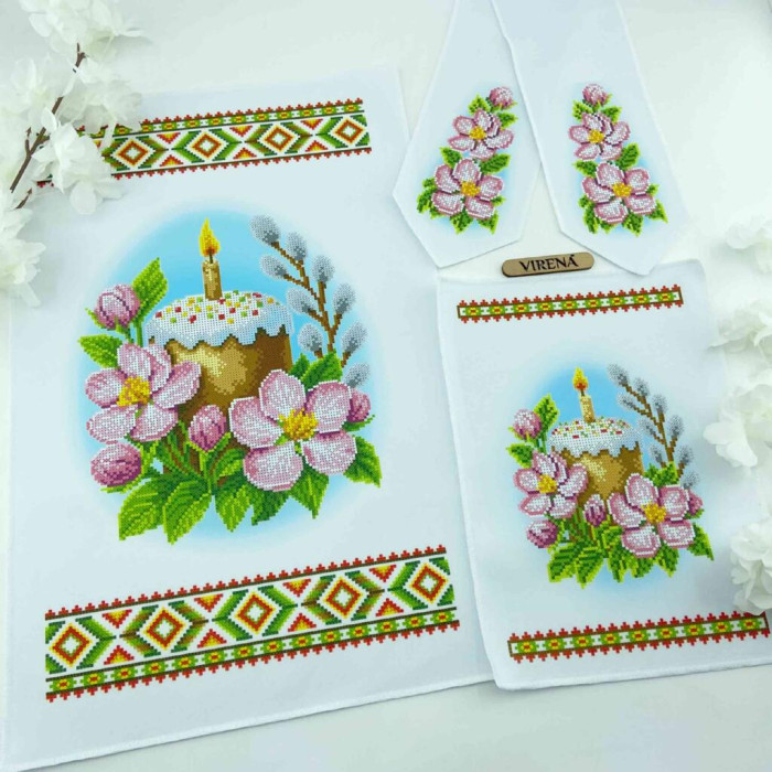 ТБ РКВ_095 Virena Набір для вишивки бісером - Великодній рушник на кошик 33x51 см (габардин)