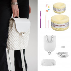 RM94201/3 Рюкзак Mini з натуральної шкіри, колір білий, (пряжа-ванільний пудинг). Trikolino. Набір для в`язання