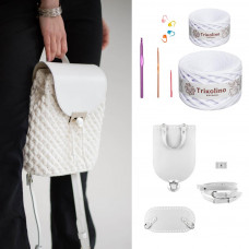 RM94201/5 Рюкзак Mini з натуральної шкіри, колір білий, (пряжа-снігова троянда). Trikolino. Набір для в`язання