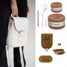 RM94207/1 Рюкзак Mini з натуральної шкіри, колір карамель, (пряжа-какао). Trikolino. Набір для в'язання
