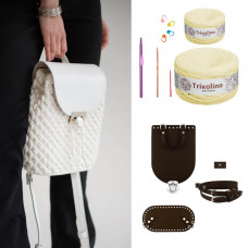 RM94208/5 Рюкзак Mini з натуральної шкіри, колір шоколад, (пряжа-банановий). Trikolino. Набір для в`язання