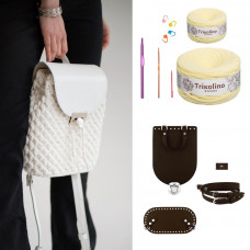 RM94208/6 Рюкзак Mini з натуральної шкіри, колір шоколад, (пряжа-ванільний пудінг). Trikolino. Набір для в`язання