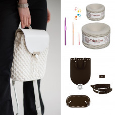 RM94208/8 Рюкзак Mini з натуральної шкіри, колір шоколад, (пряжа-айворі). Trikolino. Набір для в`язання