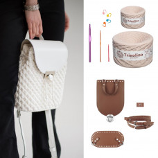 RM94210/1 Рюкзак Mini з натуральної шкіри, колір кава, (пряжа-бежевий). Trikolino. Набір для в`язання