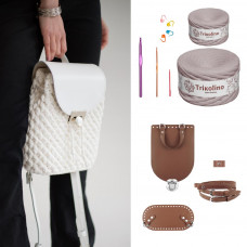 RM94210/2 Рюкзак Mini з натуральної шкіри, колір кава, (пряжа-сіро-бежевий). Trikolino. Набір для в`язання