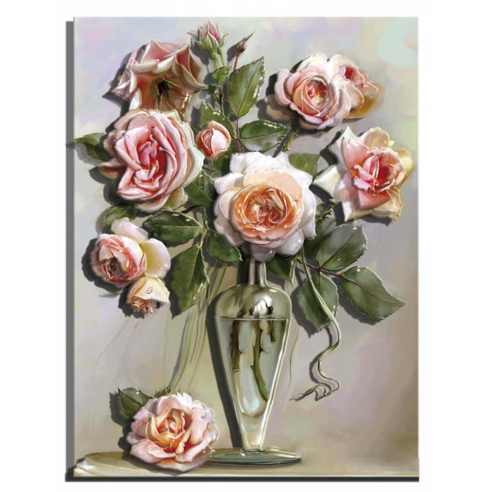 РТ150152 Букет троянд у вазі. Папертоль. Картина з паперу