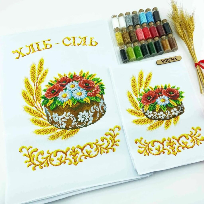 РВМ_054 Virena Заготовка для вишивки бісером - Весільний рушник малий, 20x140 см (габардин)