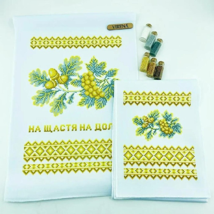 РВВ_072 Virena Заготовка для вишивки бісером - Весільний рушник великий 35x190 см (габардин)