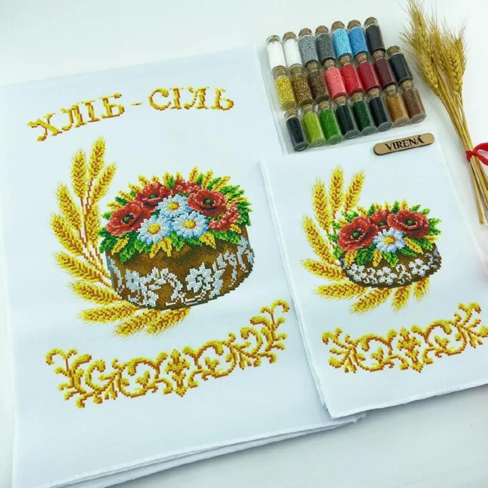 РВВ_073 Virena Заготовка для вишивки бісером - Весільний рушник великий, 35x190 см (габардин)